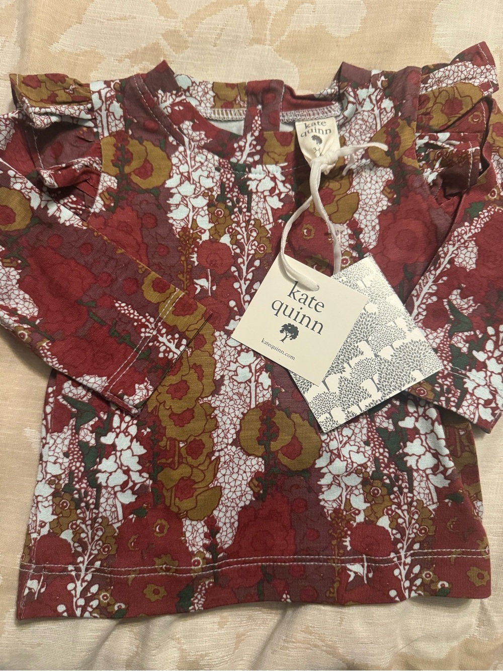 kate quinn Burgundy holiday Floral Long-Sleeve Top